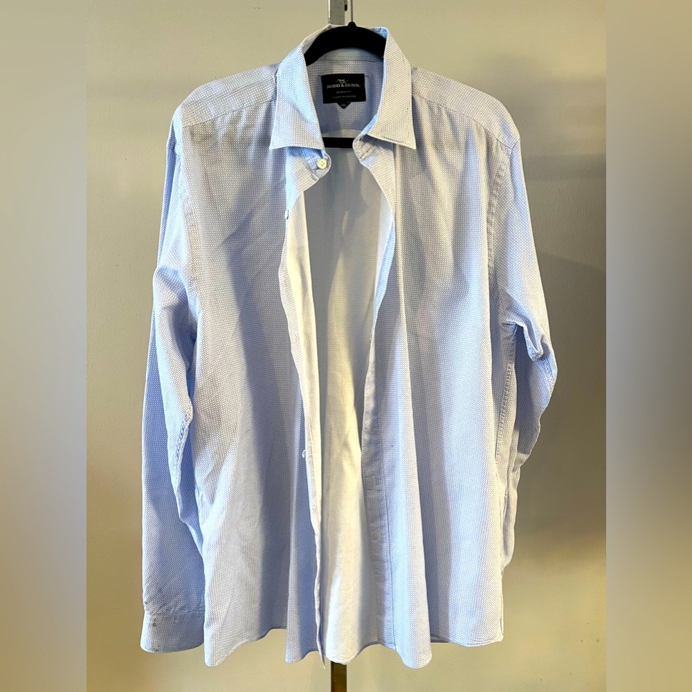 Rodd & Gunn Mens 2XL Button Up Shirt Long Sleeve Blue& White
